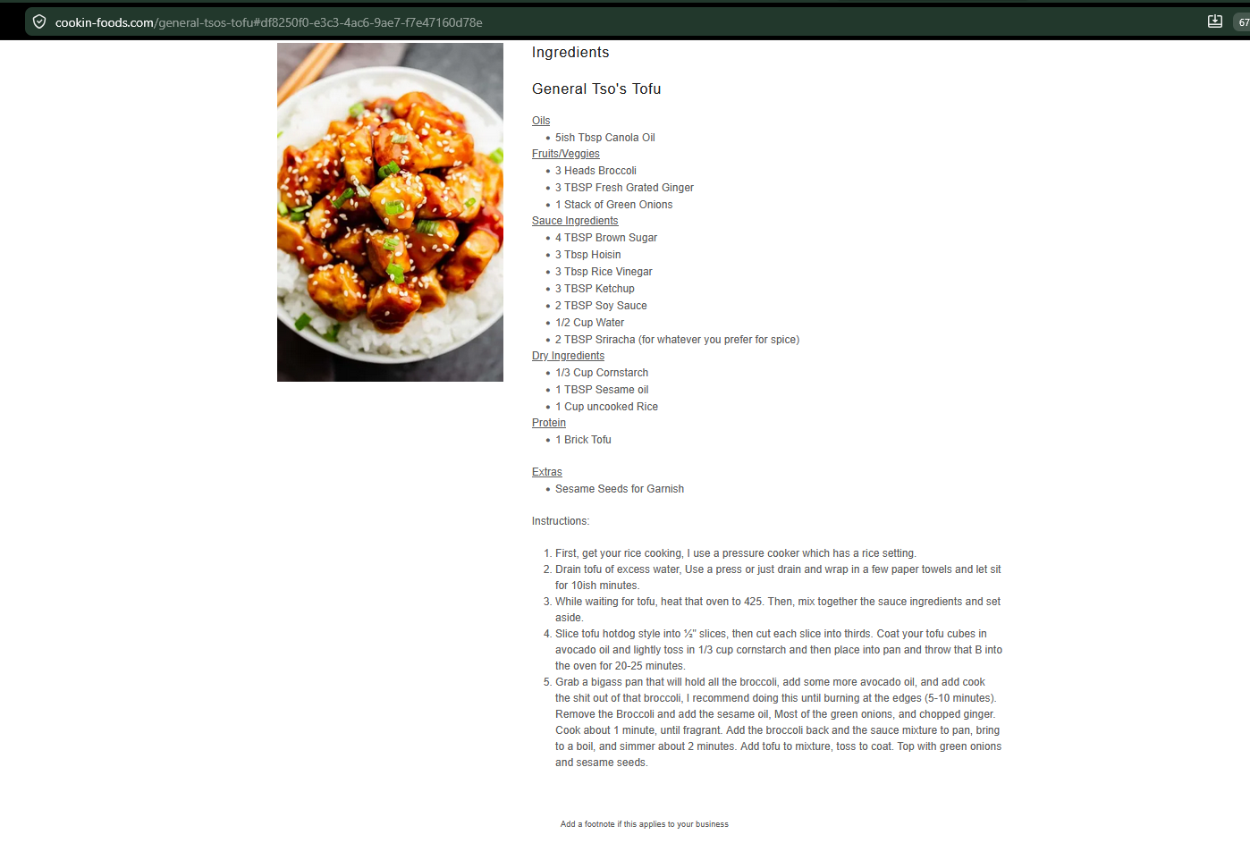 General Tso's Tofu