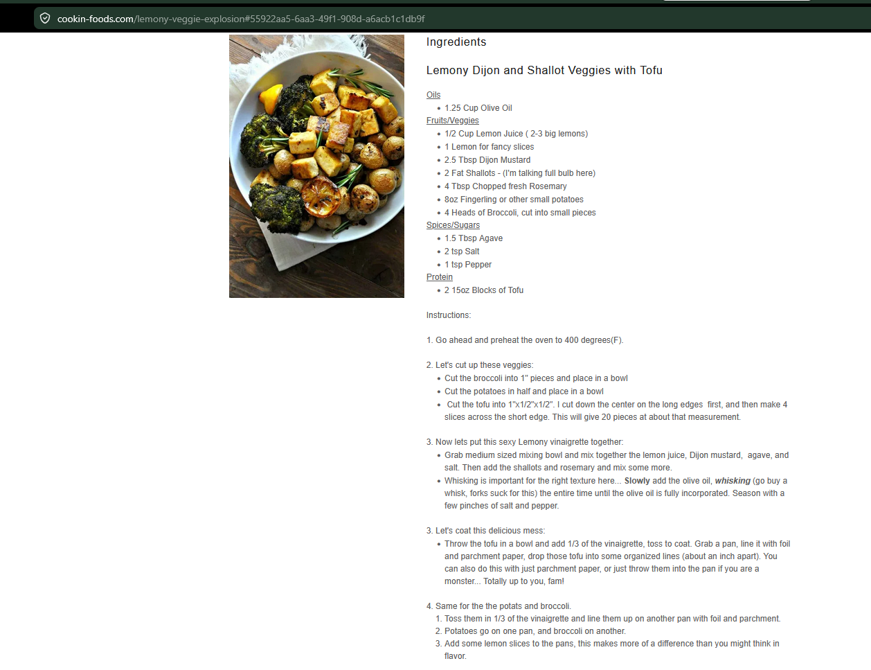 Lemony Dijon Shallot Veggies with Tofu
